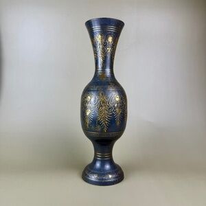 Vintage  Brass Vase | Hand-Etched Floral Design | 11.75" Tall